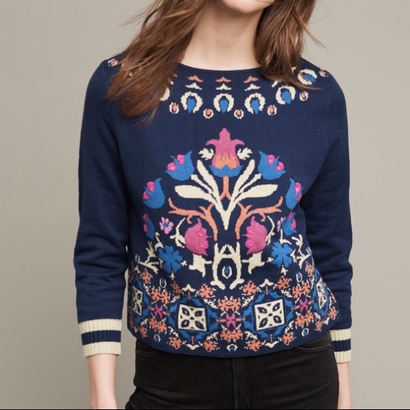 Anthropologie Floral Intarsia Sweatshirt - Picture 1 of 2